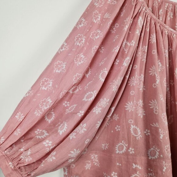 Kopal Size M Boho Floral Puff Sleeves Flowy Relaxed Fit Women's Top Blouse - Picture 3 of 6